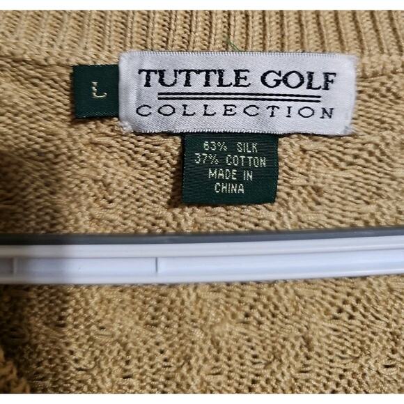 Tuttle Golf Collection Men's Large Silk Cotton Sweater Yellow Cable Knit - Picture 3 of 5